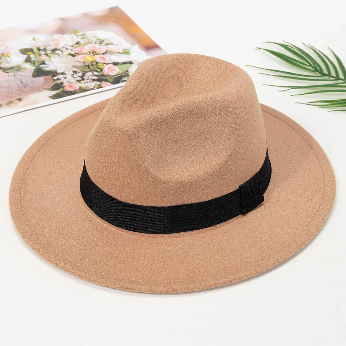 maoxiangshop Autumn and winter men and women's new large brimmed hats, fashionable woolen jazz hats, English style top hats