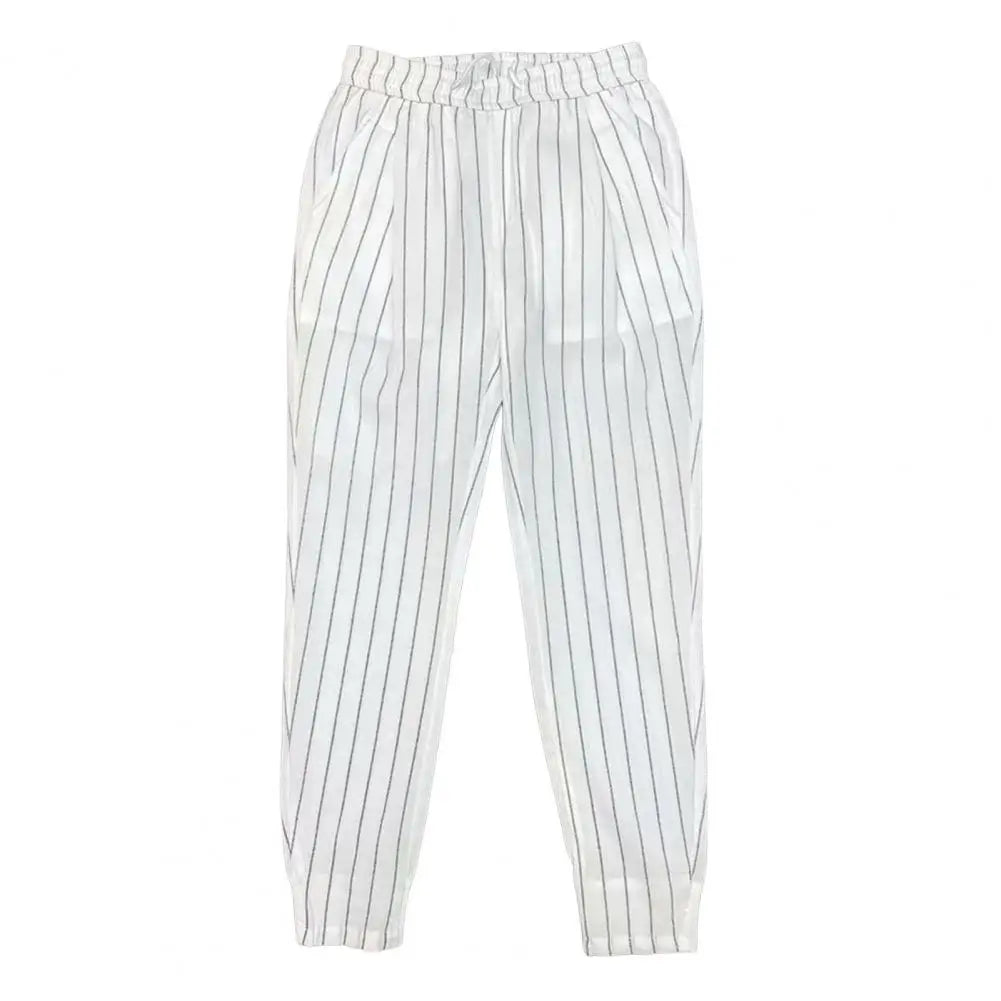 maoxiangshop Men Harem Pants Striped Drawstring Elastic Waist Slim Fit Streetwear Spring Autumn Stretch Ankle Tied Pencil Pants for Daily