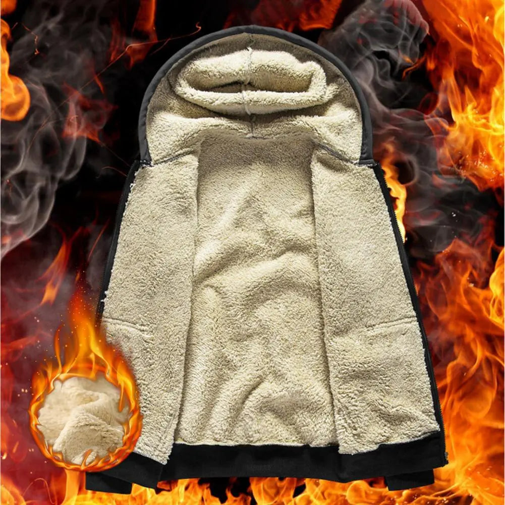 maoxiangshop Trendy Sweatshirt Coat Front Pockets Warm Zipper Lamb Wool Jacket Men and Woman Winter Pure Color Plush Lined Cardigan Hoodie