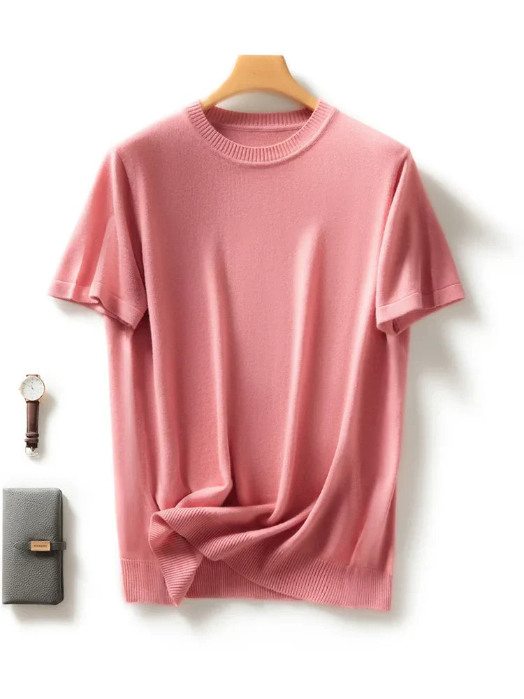 maoxiangshop Spring Summer Men's O-neck Wool Knitted T-shirt Smart Casual Basic Sleeveless Pullover Sweater 30% Merino Wool Knitwear Tops