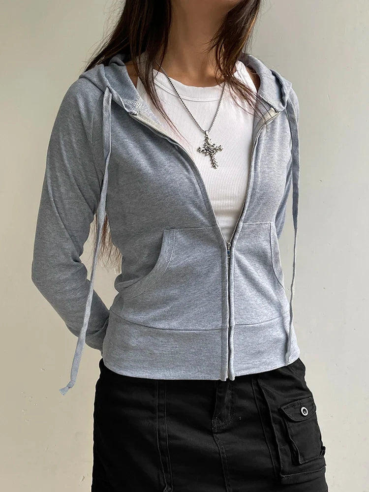 maoxiangshop Casual Streetwear Basic Hooded Pockets Sweatshirt Tracksuit Solid Long Sleeve Hoodies Women Autumn Spring Fashion