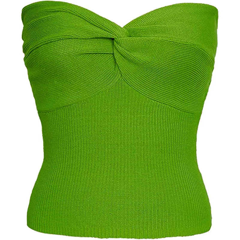 maoxiangshop - Twist Tube Tops For Women Sexy Strapless Corset Top Tee Off-Shoulder Cute Y2k Cropped Tops Knit Bustier Summer Streetwear