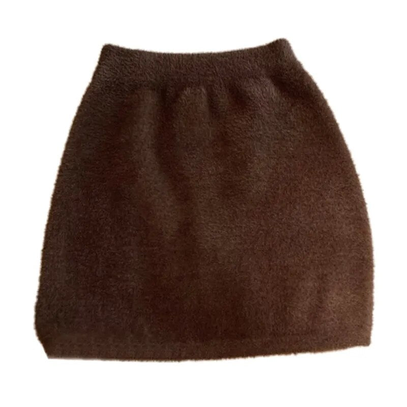 maoxiangshop Autumn Spring Women Mini Furry Skirt Faldas Mujer Moda Slim Sexy High Waist Wrap Hip Black Bottom Wild Woolen Elegant Korean