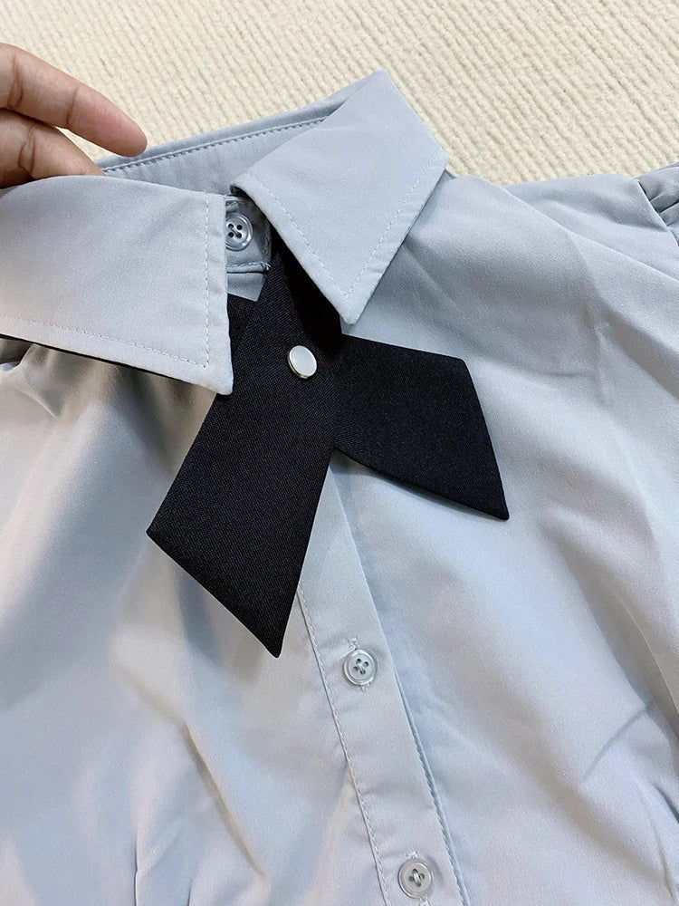 maoxiangshop - Japanese Style 2 Piece Sets Women's Outfits Cute Short Sleeve Ruffles Sailor Collar Slim Waist Bowknot Shirts and Skirt Student