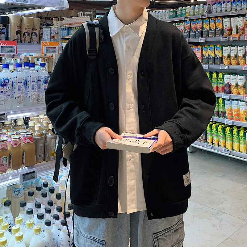 maoxiangshop New Solid Fashion Cardigan Men's Knit Winter Coats Business Casual Jackets Male Tops Man Coat Size M-5Xl Knitwear 2 Colors