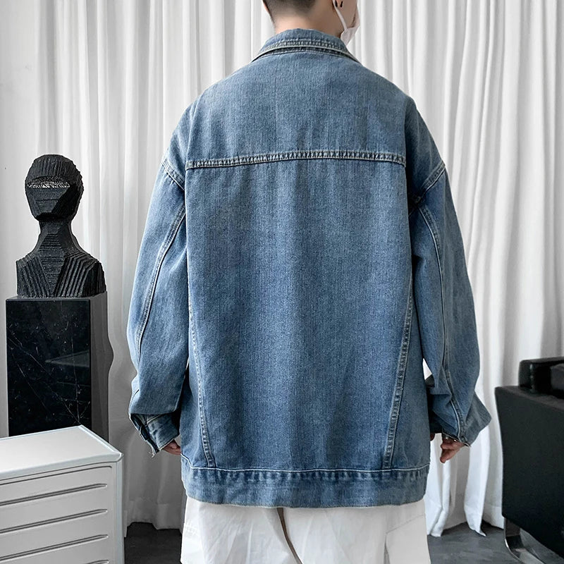 maoxiangshop Men's Clothing New Baggy Denim Jacket Solid Color Casual Korean Fashion Harajuku Oversized Blue Streetwear Male Button Coat