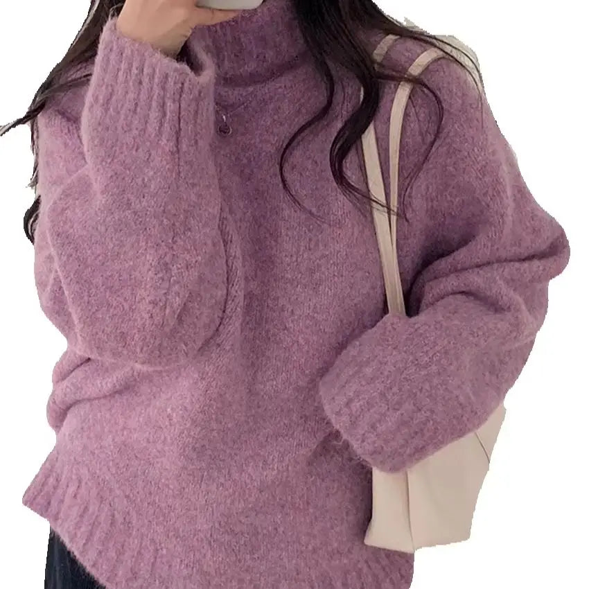 maoxiangshop - Elegant Sweaters Soft Loose Women Chic Knitted Winter 2025 Casual All Match Pullovers Warm Daily Turtleneck