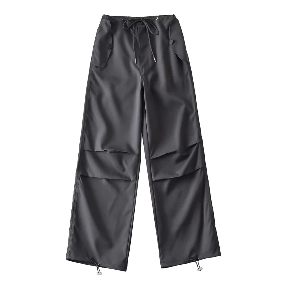 Thin style loose cargo pants women's high waist casual paper bag pants lace-up trousers 2023 summer new cargo pants for women