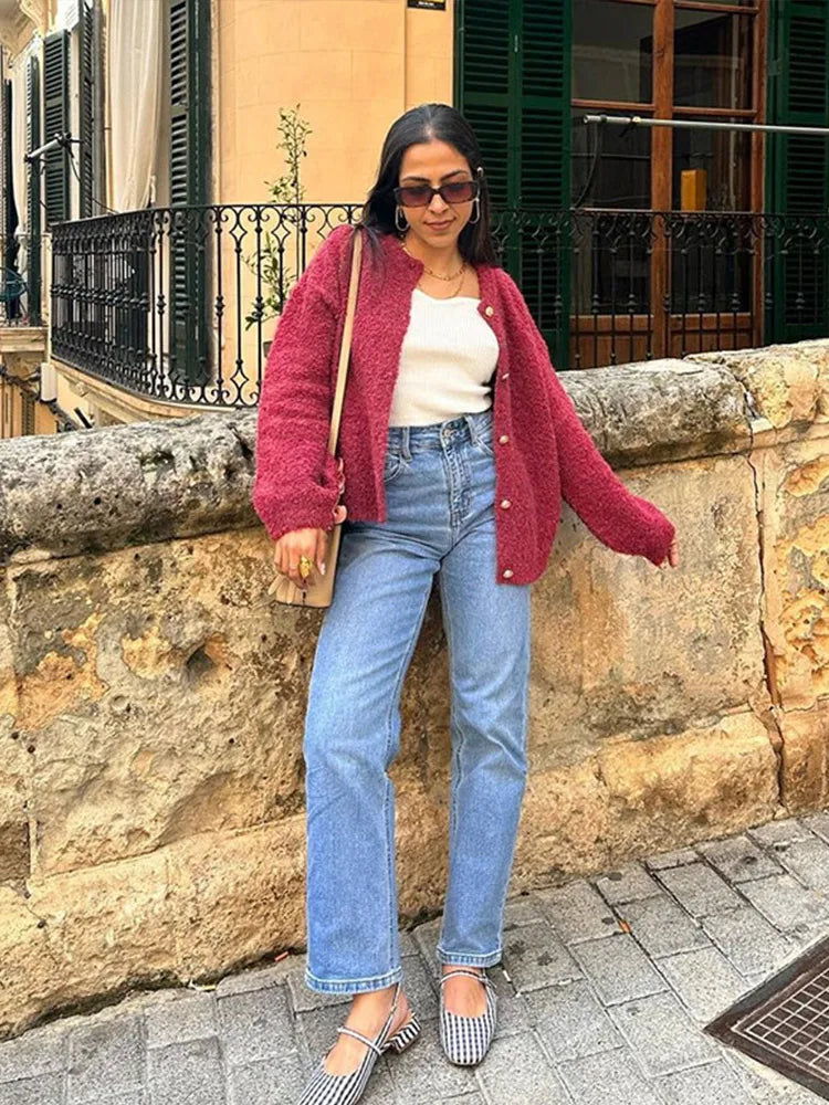 maoxiangshop - Knitted Solid Women Cardigan O-neck Single-breasted Female Sweater 2024 Autumn Winter Long Sleeve Elegant Ladies Knitwear