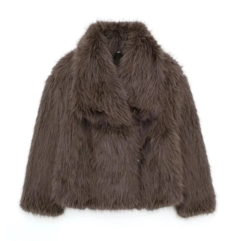 maoxiangshop - Faux Fur Cardigan Coat Women 2024 Winter Luxury Solid Long Sleeve Fashion Short Coats Lady Elegant Warm Thick Jackets Outerwear