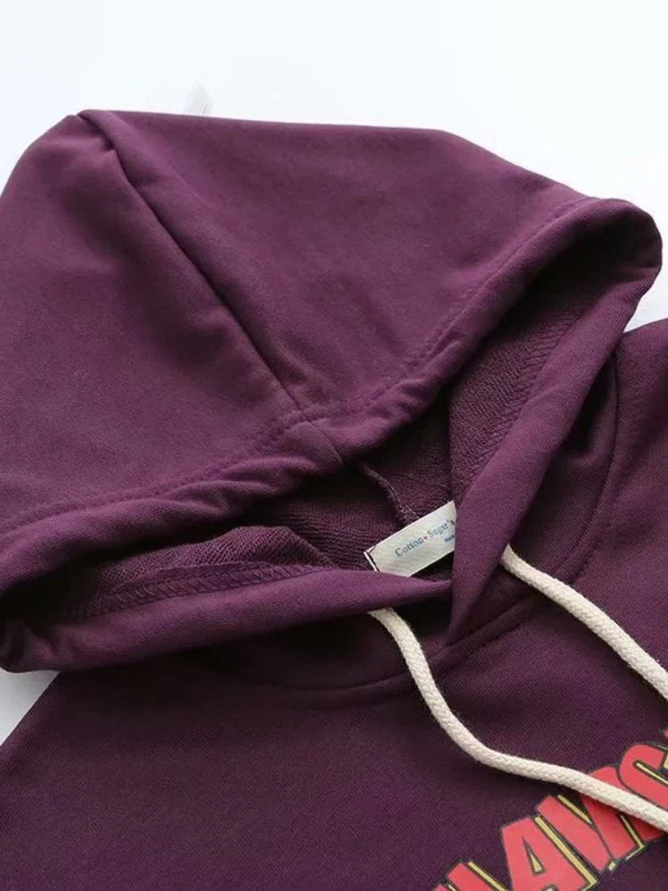 maoxiangshop Purple Cartoon Print Women Hooded Sweatshirt Autumn Winter Girl Sporty Chic Hoodies Sweet Style Casual Pullover Tracksuits