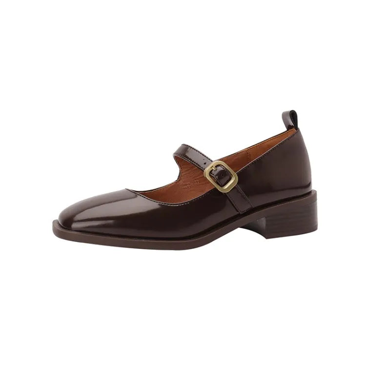 maoxiangshop - Spring/Autumn Women Shoes Square Toe Chunky Heel Shoes Patent Leather Mary Janes Low Heel Solid Pumps Women Concise Black Shoes