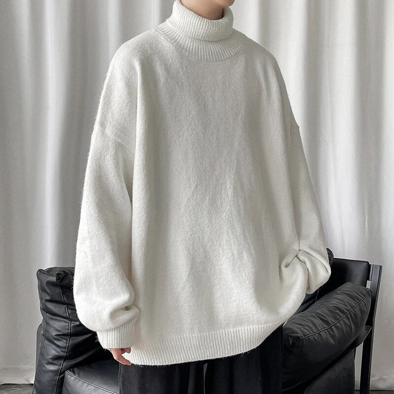 maoxiangshop New Winter Men‘s Turtleneck Sweaters Warm Knitted Pullovers Men Fashion Patchwork Loose Casual Sweater Turtleneck Pullovers 5XL