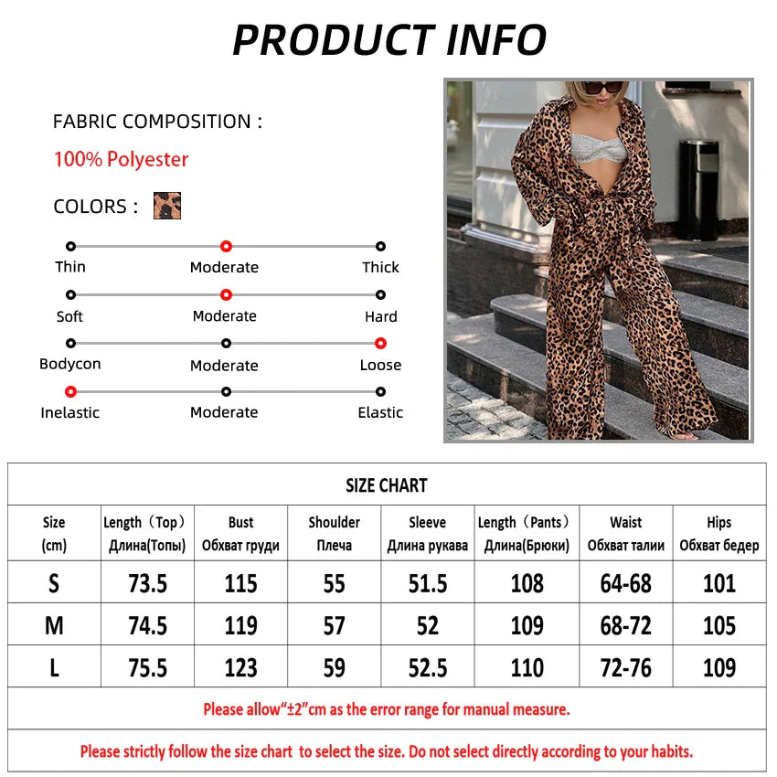 maoxiangshop - Leopard Street Pants Suits Women Oversize Printing Shirts And Wide Legs Pants Ladies Casual Sets Autumn 2024 Chic