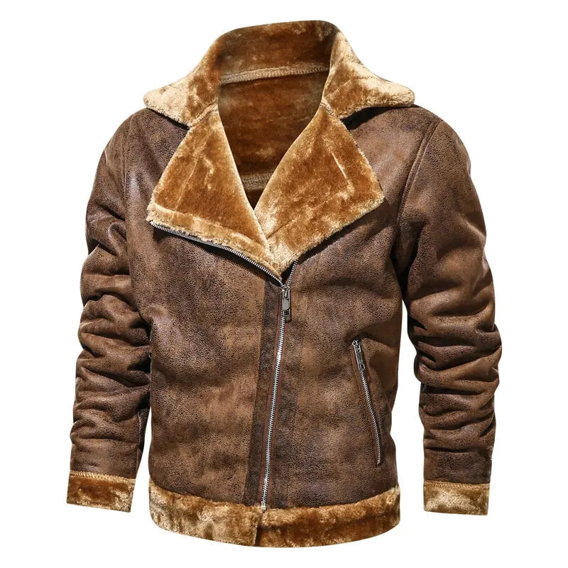 maoxiangshop Men's Autumn and Winter PU Leather Jacket New Oversized Plus Velvet Thick Leather Jacket Youth Fashion PU Leather Jacket Coat