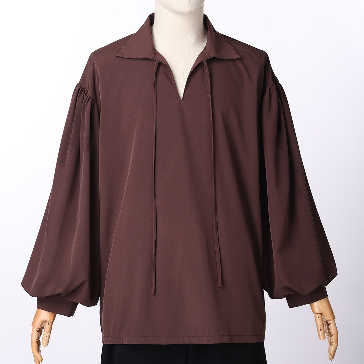maoxiangshop Adult Men Larp Pirate Shirt Tops Medieval Renaissance Lacing Up Bandage Vintage Costume Fluffy Sleeve Blouse Vampire Cosplay