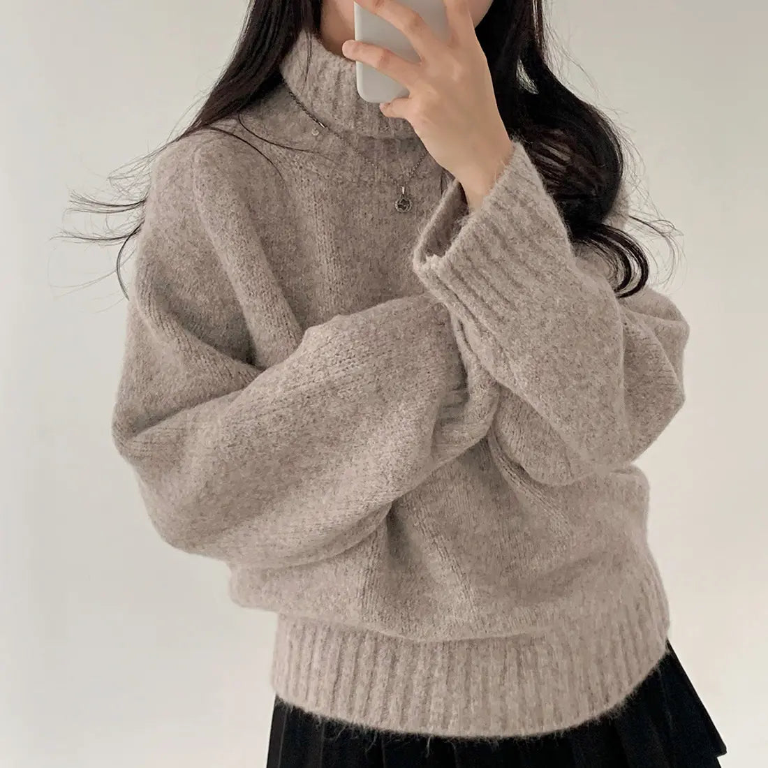 maoxiangshop - Elegant Sweaters Soft Loose Women Chic Knitted Winter 2025 Casual All Match Pullovers Warm Daily Turtleneck