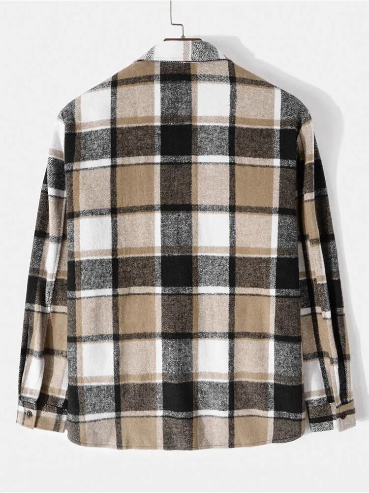 maoxiangshop Shirts for Men Flannel Long Sleeve Blouses Casual Plaid Shirts Fall Winter Shacket Streetwear Overshirt Tops with Pockets