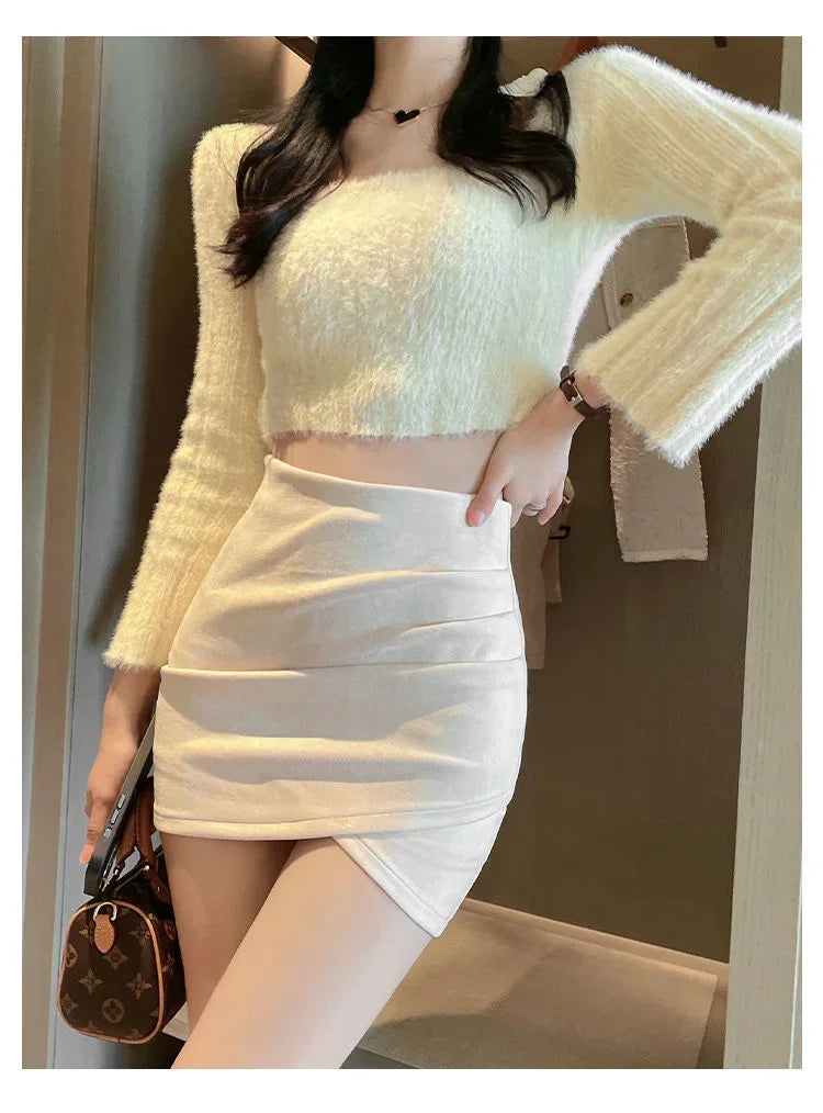maoxiangshop Girl Irregular Pleated Hip Autumn Winter New Half Length Anti Slip Faldas Fashion Clothes for Women Skirts