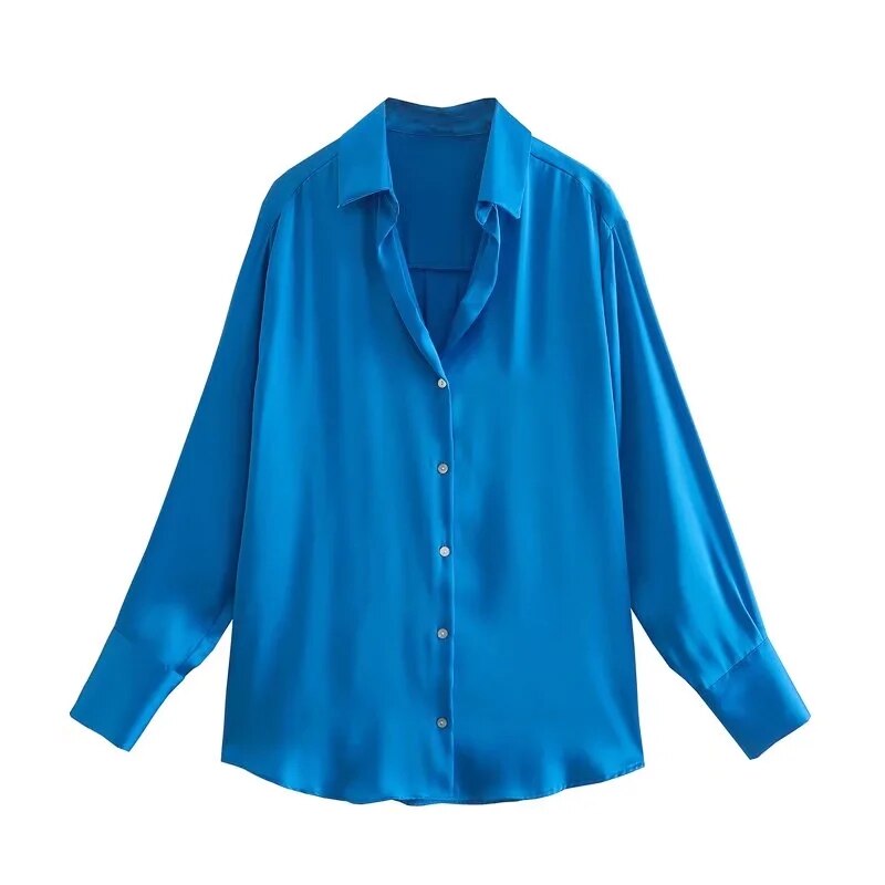 maoxiangshop Women's Shirt Spring Autumn Fashion Satin Soft Casual Blouses Loose Streetwear Vintage Shirts Woman Tops