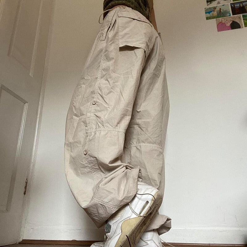 maoxiangshopWomen Y2K Cargo Pants Solid Low Waist Sweatpants Drawstring Wide Leg Baggy Trousers 2023 Summer Streetwear Punk Casual Tech Pant