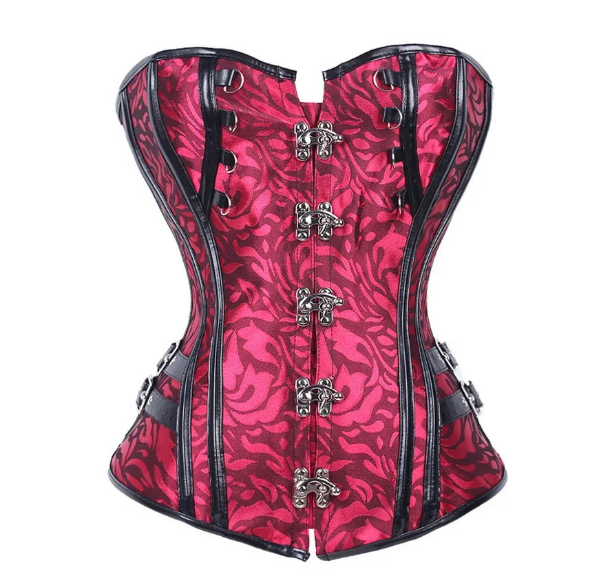 maoxiangshop - Gothic Corset Top for Women Steampunk Corsets Leather Jacquard Bustiers Pirate Basque Halloween Cosplay Costumes Rave Outfits