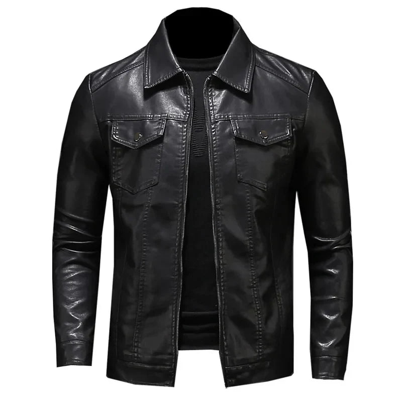maoxiangshop Men Luxury Black Faux Leather Jackets Men Zipper PU Coat Turn Down Collar Multi-pocket Slim Fit Clothing Man Plus Size 5XL-M