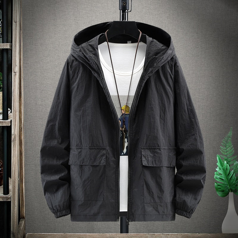maoxiangshop Summer Hooded Light Jacket Men Sun Protection Clothing Fishing Hunting Clothes Quick Male Dry Skin Windbreaker 4XL