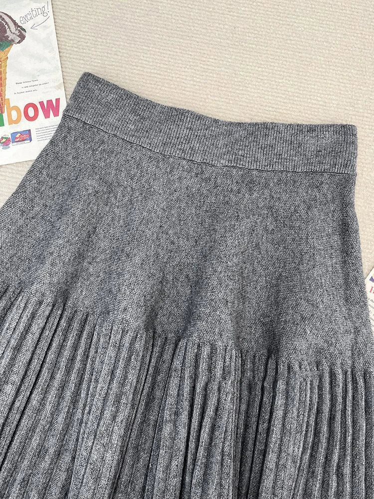 maoxiangshop - New Autumn Women's Knitted Three Pieces Sets Chic Office Ladies Pullover Sweater + High Waist Pleated Skirt Suits