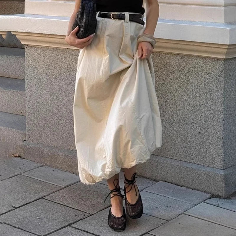 maoxiangshop - Fashion High Waist Skirts For Women Solid Colkor Splice Bud Skirt 2024 Autumn New Female Loose Streetwear Midi Skirts