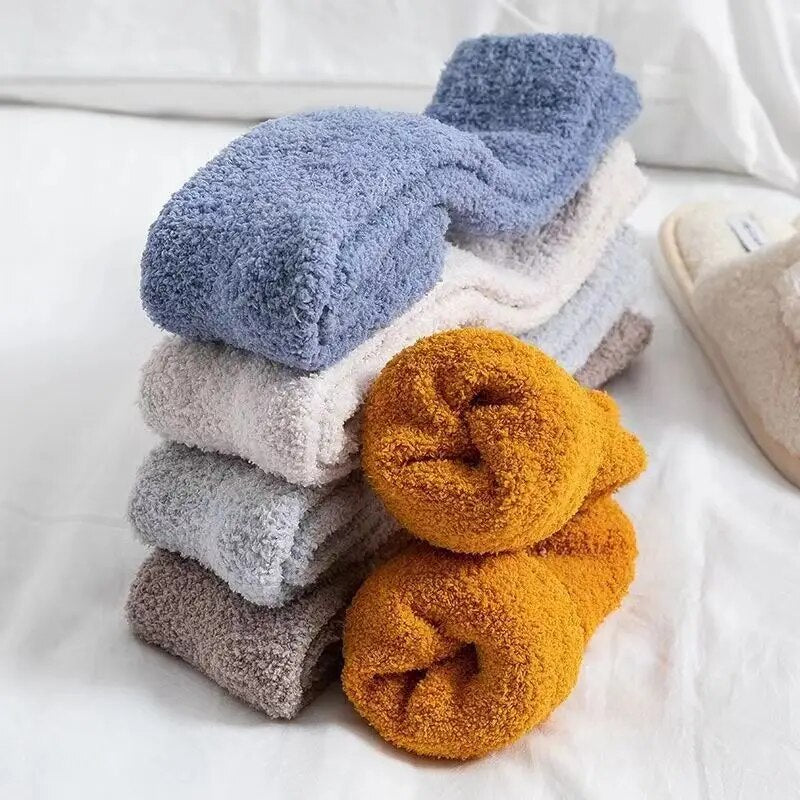 maoxiangshop Unisex Candy Coral Fleece Long Socks Women Plush Winter Warm Thick Thigh Stockings Lolita Thigh High Home Sleep Floor Sock