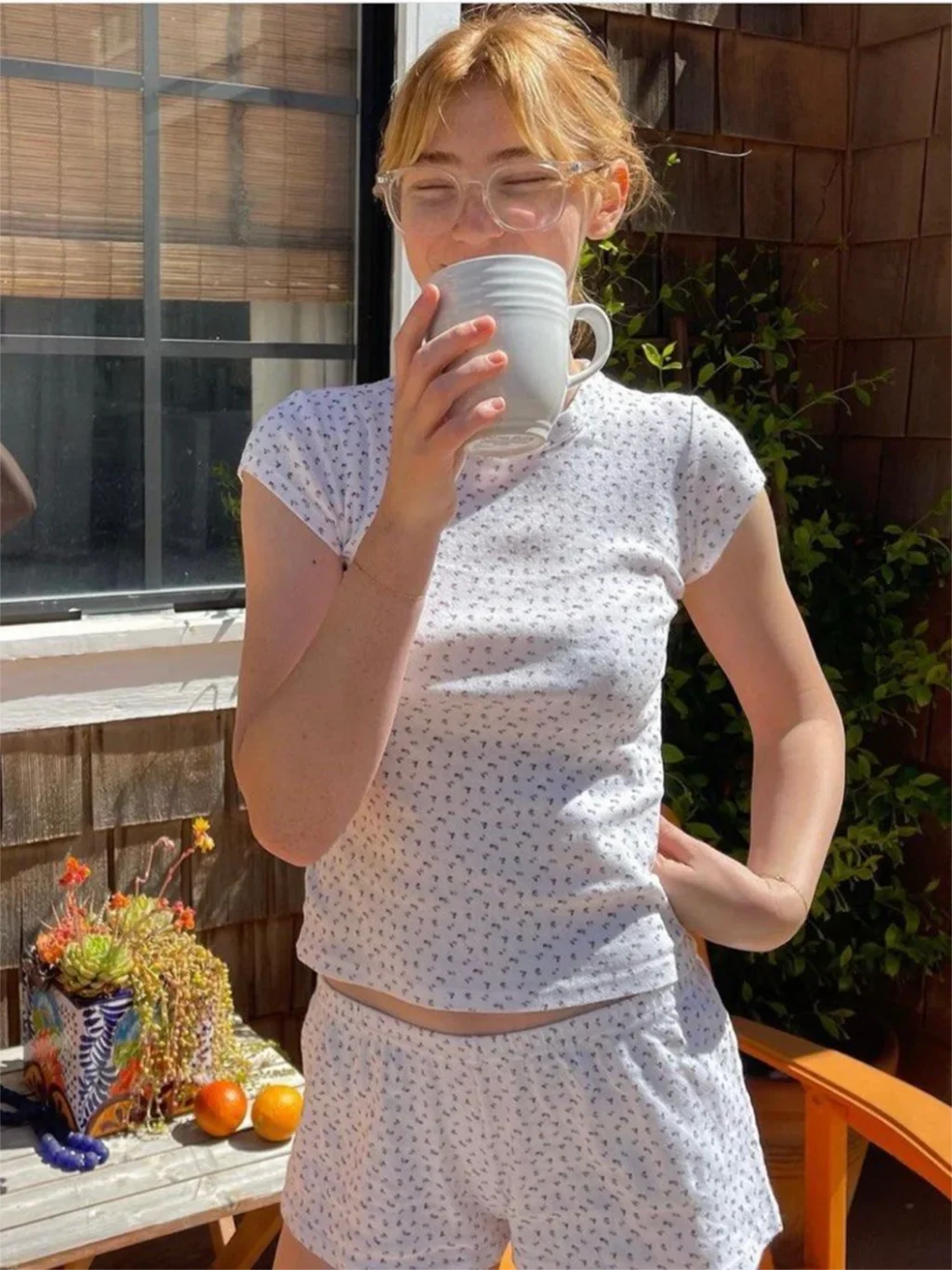 maoxiangshop - Floral Print Eyelet Short Sets Sweet Short Sleeve Camis Tops with Shorts Two Piece Set For Women Casual Cute Vintage Outfits