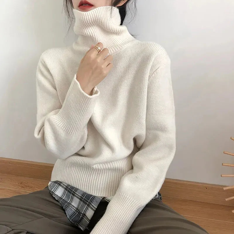 maoxiangshop Autumn Warm Turtle Neck Sweater Women Fashion Korean Solid Knitted Basic Pullovers Loose O Neck Long Sleeve Female Jumper
