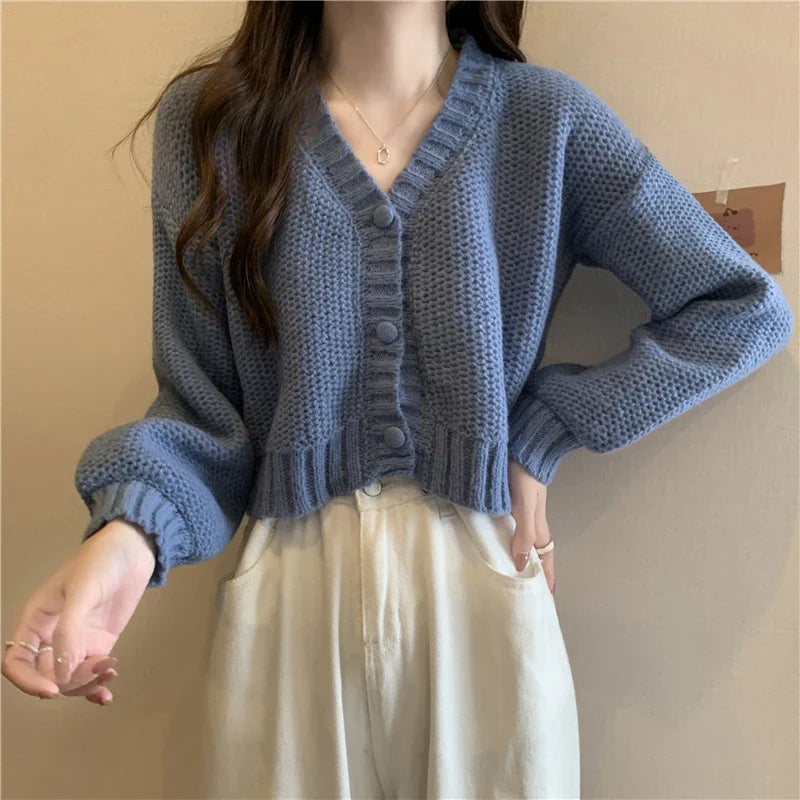 maoxiangshop Women Sweater Cardigan V-Neck Button Up Casual Knit Sweater Coat Sweet Cardigan Coat For Women Autumn Winter