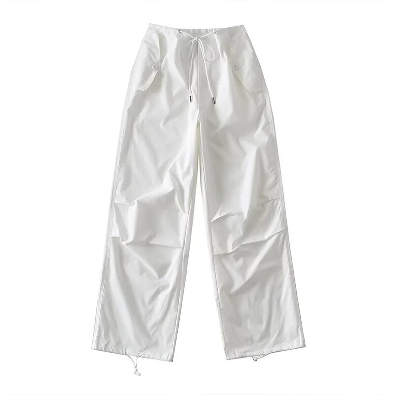 Thin style loose cargo pants women's high waist casual paper bag pants lace-up trousers 2023 summer new cargo pants for women