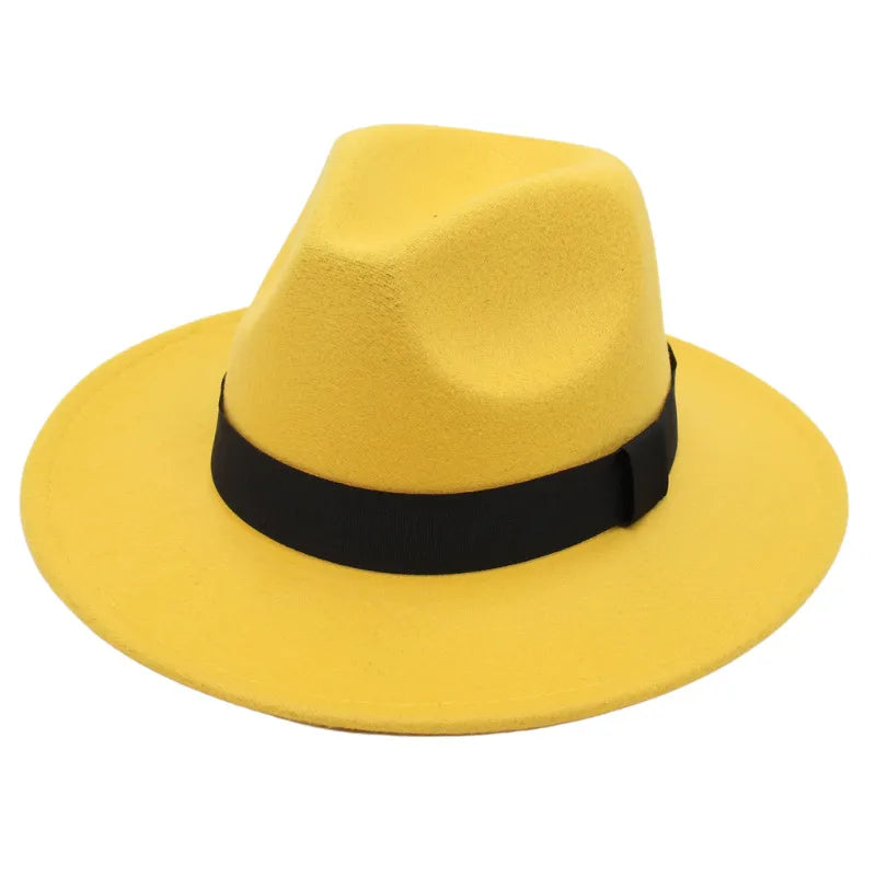 maoxiangshop Autumn and winter men and women's new large brimmed hats, fashionable woolen jazz hats, English style top hats