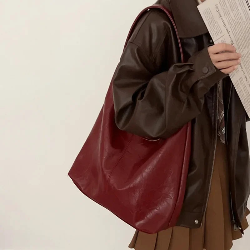 Fashion Red Womens Shoulder Bag Vintage Designer Large Capacity Casual Tote Bag Autumn and Winter Korean Fashion Handbag