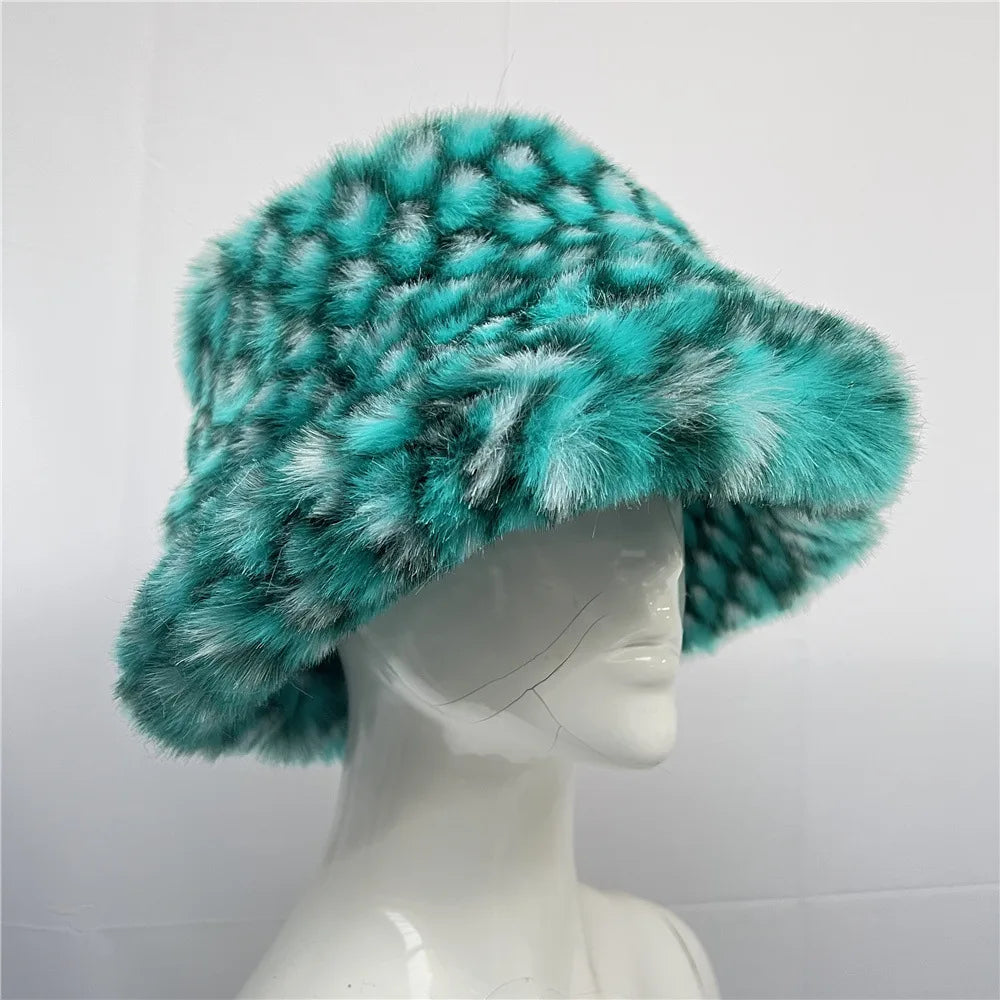 maoxiangshop - Luxury Ins Hot Y2k Girls Faux Fox Fur Bucket Hat Women Winter Warm Rabbit Fur Plush Fisherman Hat Cap Festival Party Ski Panama