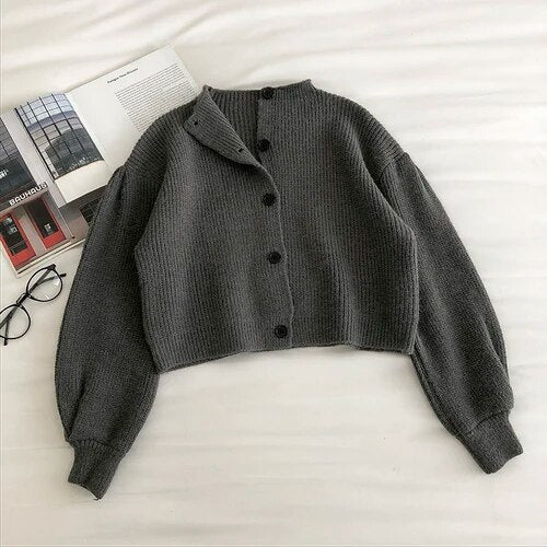 maoxiangshop Retro Turtleneck Single-Breasted Sweater Women's cardigans Autumn New Korean Loose Long-Sleeved knit Cardigans Fashion Full
