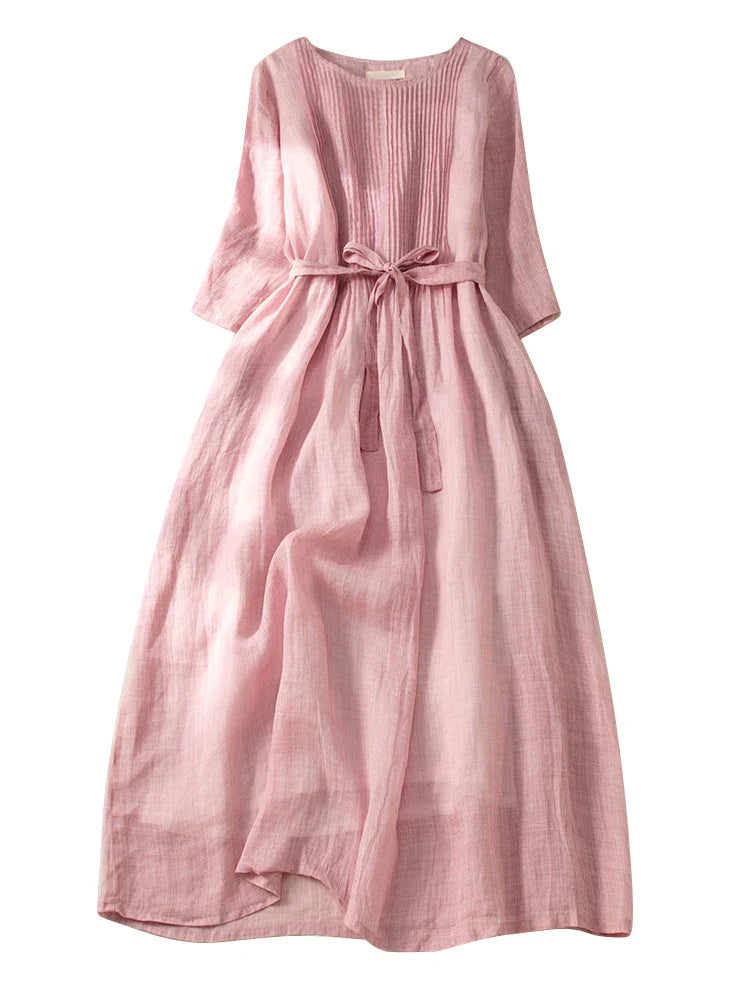 maoxiangshop Japan Style Double Layers Women Dresses Chic Organ Pleats Short Sleeve O-Neck Cotton Blended Office Lady Midi Dresses Robe Femme