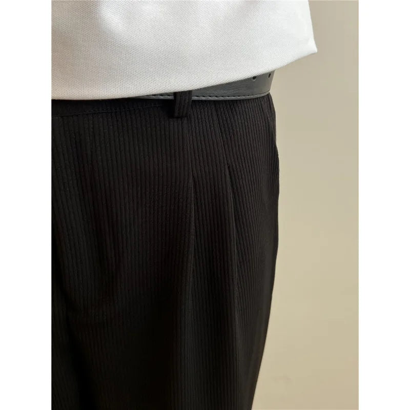 maoxiangshop Black Beige Casual Pants Men Fashion Knitted Pants Men Streetwear Korean Loose Wide Leg Pants Mens Knitting Trousers