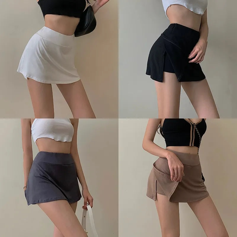 maoxiangshop Tennis Skirt Women High Waist Sexy Girl Tight Bag Hip Short Skirt Summer Sports Culottes split A-line Mini skirt Y2K