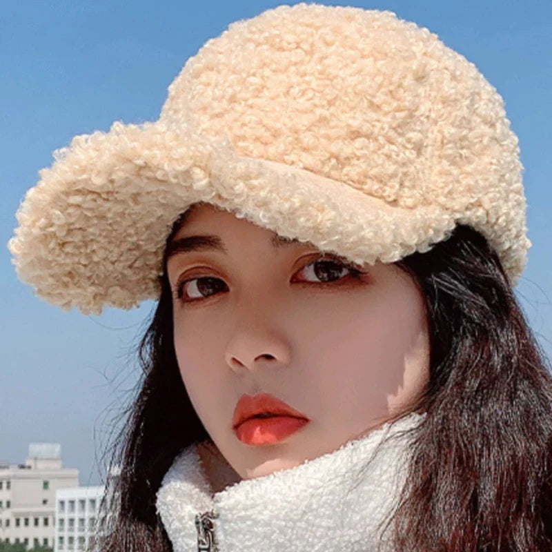 maoxiangshop Autumn Winter Baseball Cap Women Thicken Lamb Wool Hats Version Tide Fleece Warm Cap Plush Baseball Caps Spring Baseball Cap