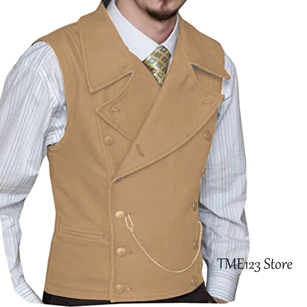 maoxiangshop Men's Woolen Suit Vest Retro Slim Fit Double Breasted Vests Victorian Style Best Man Wedding Clothing Chaleco Hombre