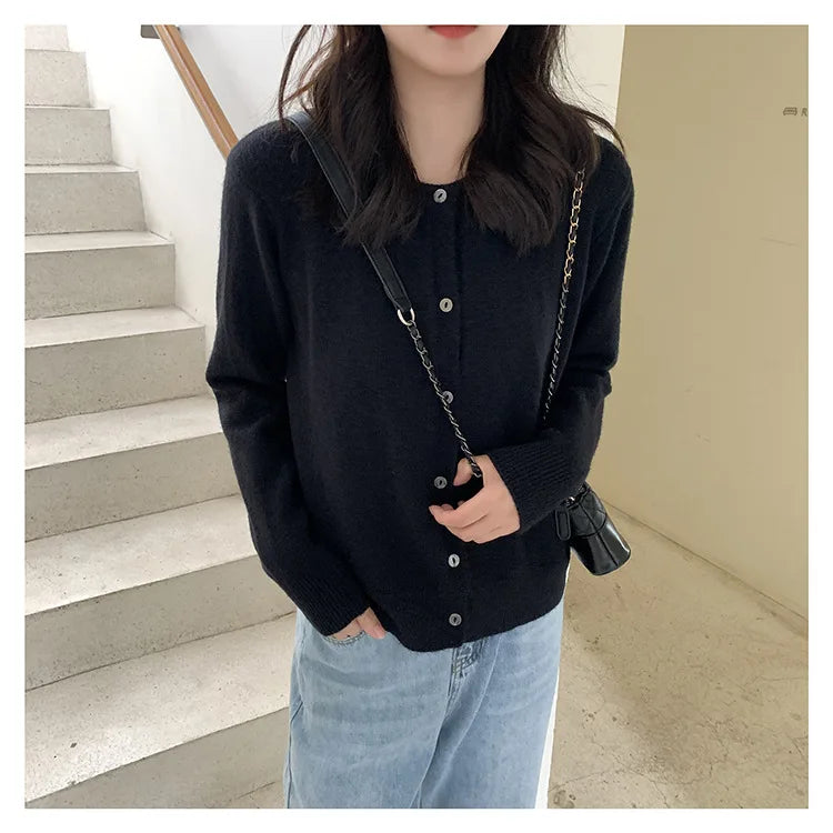 Women's Gray Button Down Lightweight Knit Cardigans Cashmere Sweaters Black Fall Long Sleeve Ladies Tops