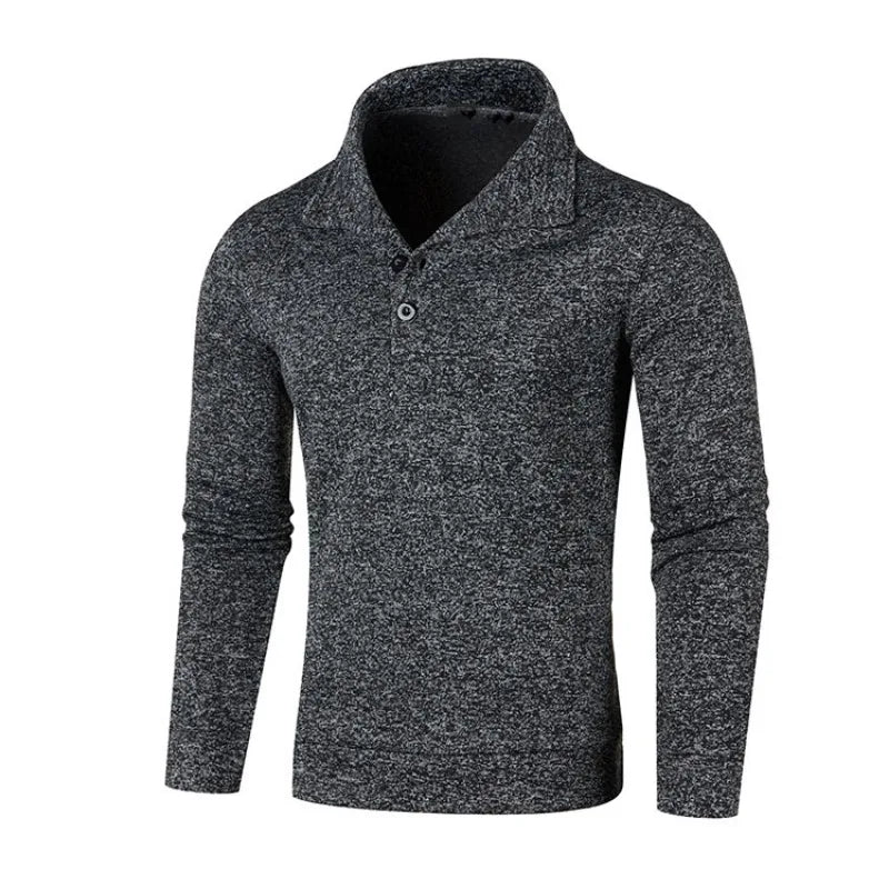 maoxiangshop Sweatwear Long Sleeve Solid Color Turtleneck Men Button Winter Autumn Pullover Warm Sweaters Jumper Slim Fit Casual Sweashirts