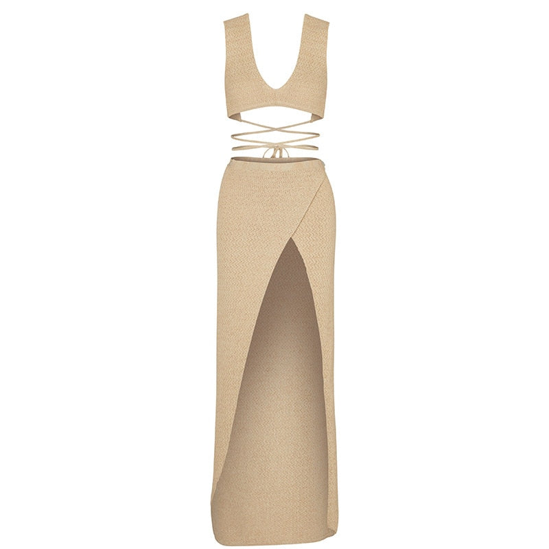 maoxiangshop Pareo Women Beach Cover Up Summer Outfits For Milk Silk Slim One Dress Skirt Sleeveless Hollow Out Backless Two Solid