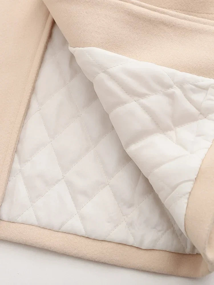 Winter Women Wool Blends Coat Straight Long Hooded Coats Jacket Horn Button Sleeve Preppy Style Female Warmness Outwears