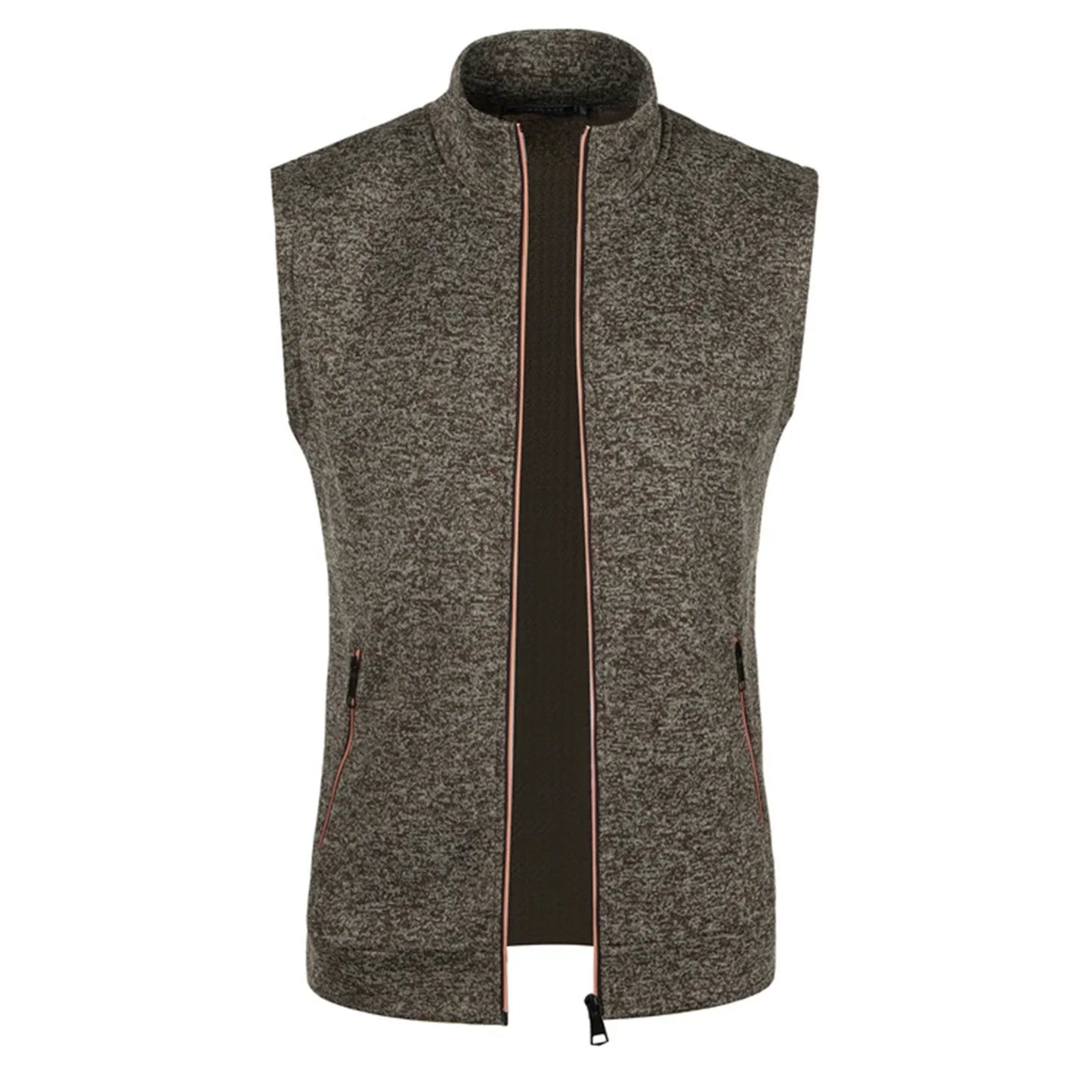 maoxiangshop Autumn and Winter Men's Knitted Velvet Fashion Casual Top Zipper Vest Sleeveless High Neck Fleece Solid Color Men's Wear
