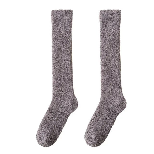 maoxiangshop Unisex Candy Coral Fleece Long Socks Women Plush Winter Warm Thick Thigh Stockings Lolita Thigh High Home Sleep Floor Sock